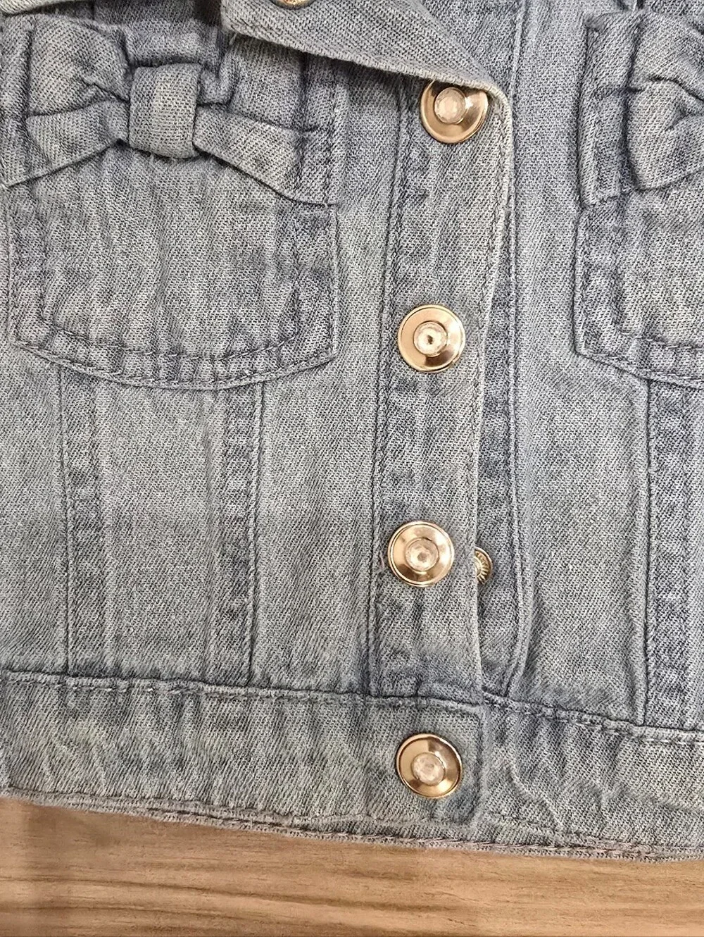 Little Lass Girls Denim Jacket Size 4 Rhinestone Pearl Embroidered Bow Jean Jack